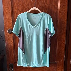Tek Gear Aqua and Gray V-Neck T-Shirt